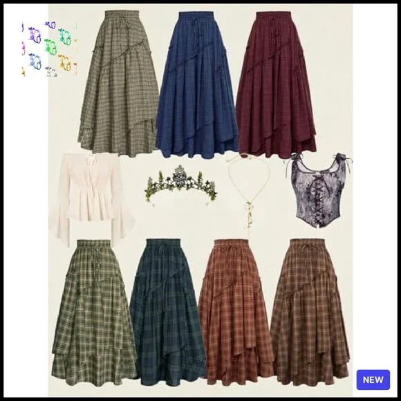 Maxi Skirt with Pockets A-Line Tiered Renaissance Pirate Costume Flowy - Picture 7 of 8